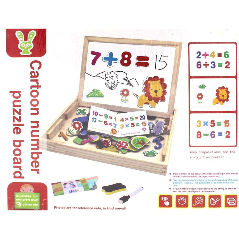 🧠 Wooden Magnetic Learning Board for Kids – Black & White Educational Board with Cartoons & Numbers | Learning Toy