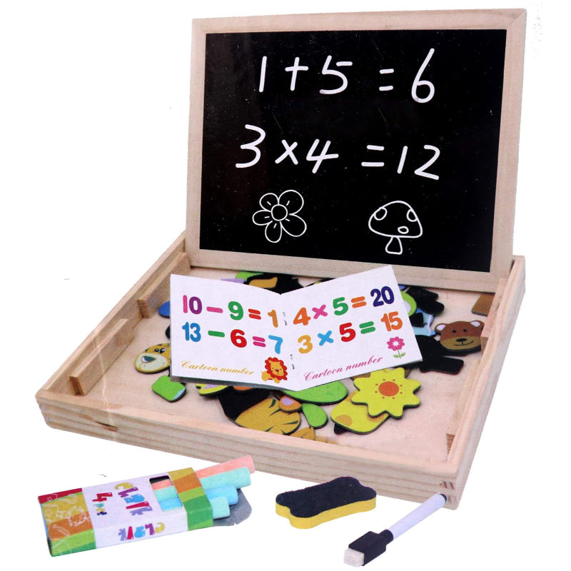 🧠 Wooden Magnetic Learning Board for Kids – Black & White Educational Board with Cartoons & Numbers | Learning Toy