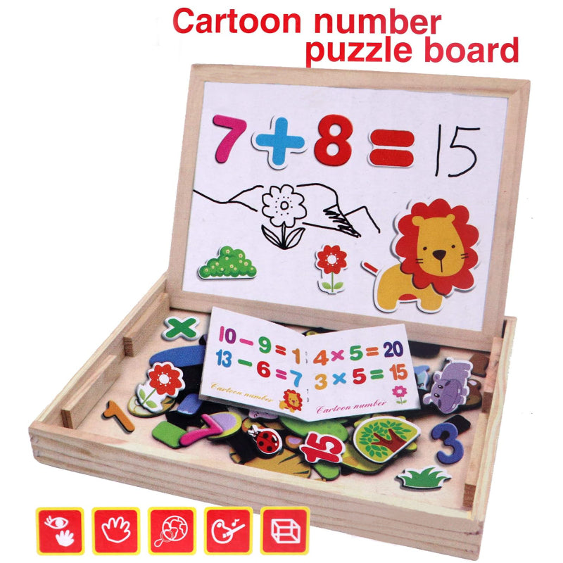 🧠 Wooden Magnetic Learning Board for Kids – Black & White Educational Board with Cartoons & Numbers | Learning Toy