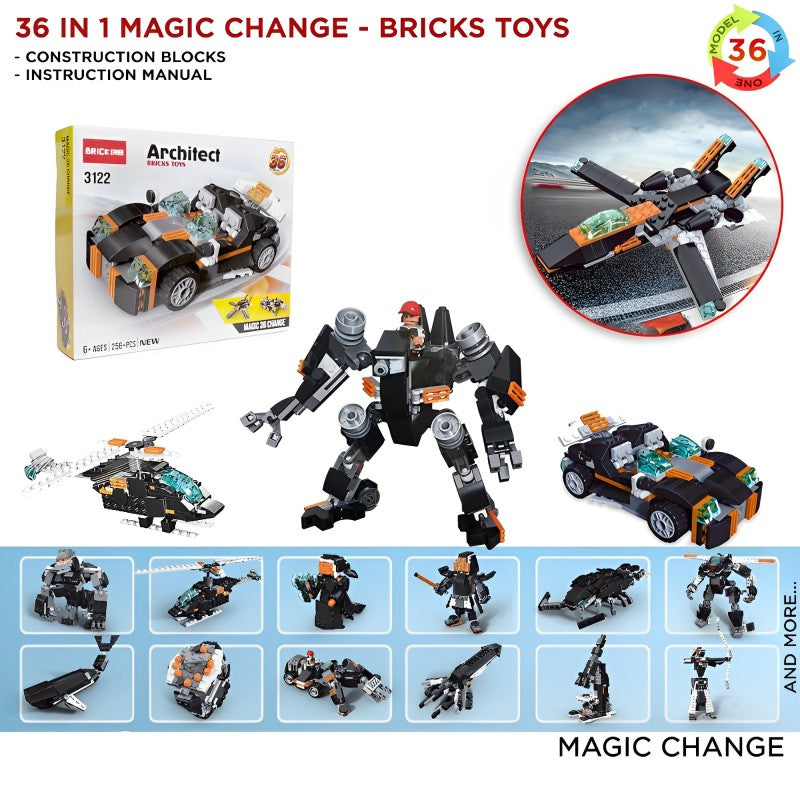 🧩 256PCS 36-in-1 Architect Magic Building Blocks Set for Kids – Ultimate STEM Creative Construction Toy | Brain Development Kit