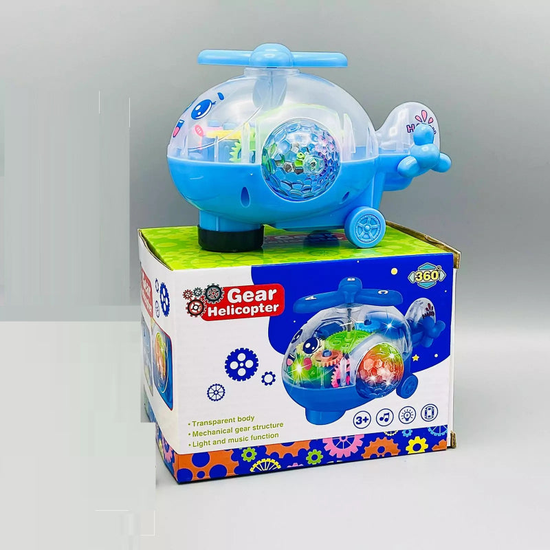 🚁 Transparent Gear Helicopter Toy with Lights & Music – Interactive Flying Helicopter for Kids | Educational STEM Play Gadget