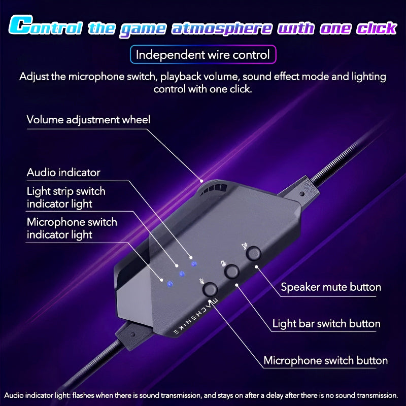 🎧 Machenike GH601 RGB Gaming Headset – 7.1 Surround Sound + 50mm Drivers | Noise Cancelling Mic + USB Wired