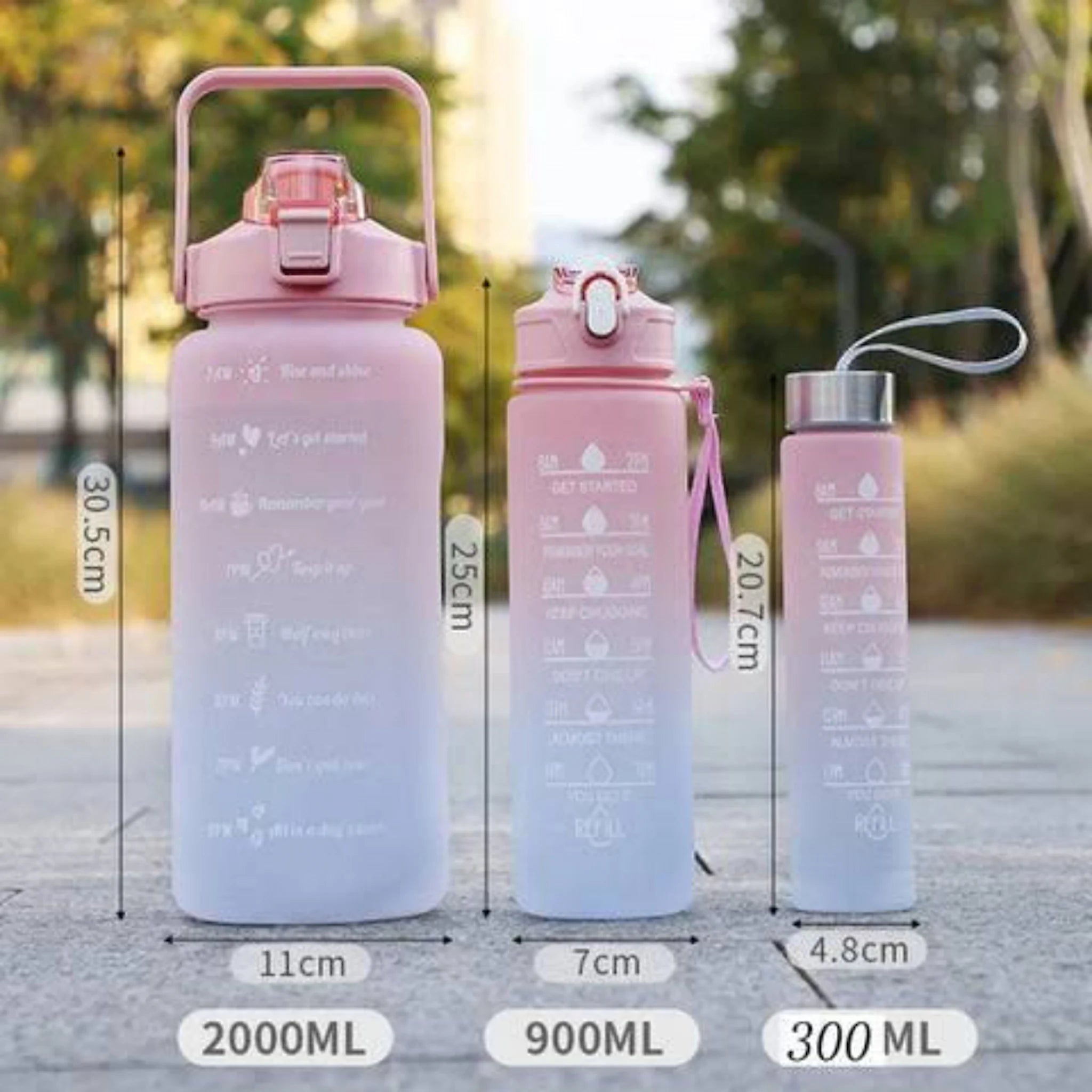 💧 3-Piece Motivational Hydration Bottle Set – Leak-Proof Gradient Water Bottles with Time Markers | Fitness & Daily Use Drink Bottles