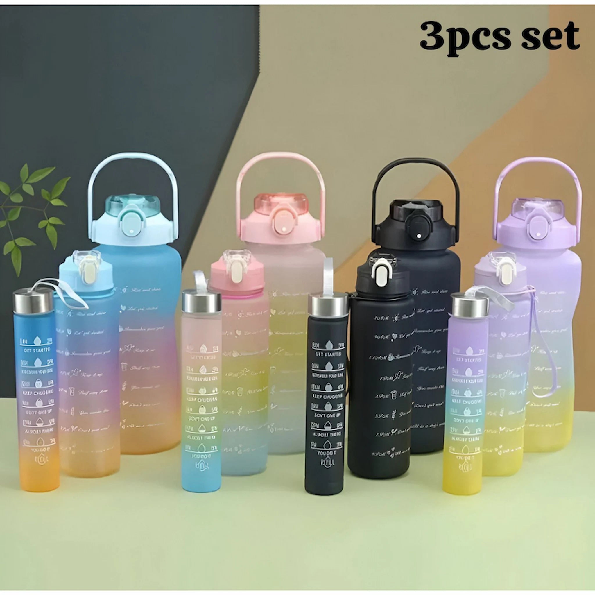 💧 3-Piece Motivational Hydration Bottle Set – Leak-Proof Gradient Water Bottles with Time Markers | Fitness & Daily Use Drink Bottles