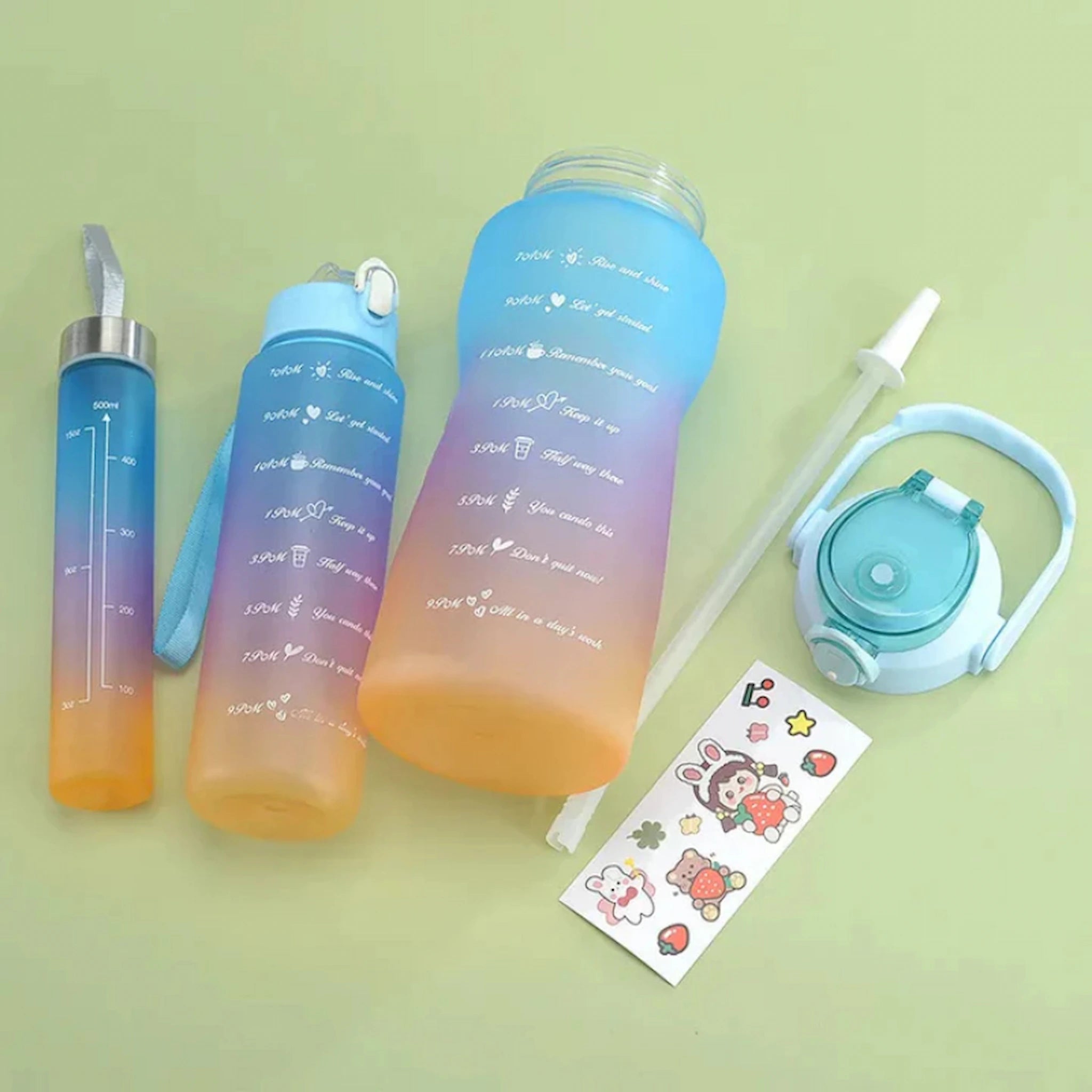 💧 3-Piece Motivational Hydration Bottle Set – Leak-Proof Gradient Water Bottles with Time Markers | Fitness & Daily Use Drink Bottles