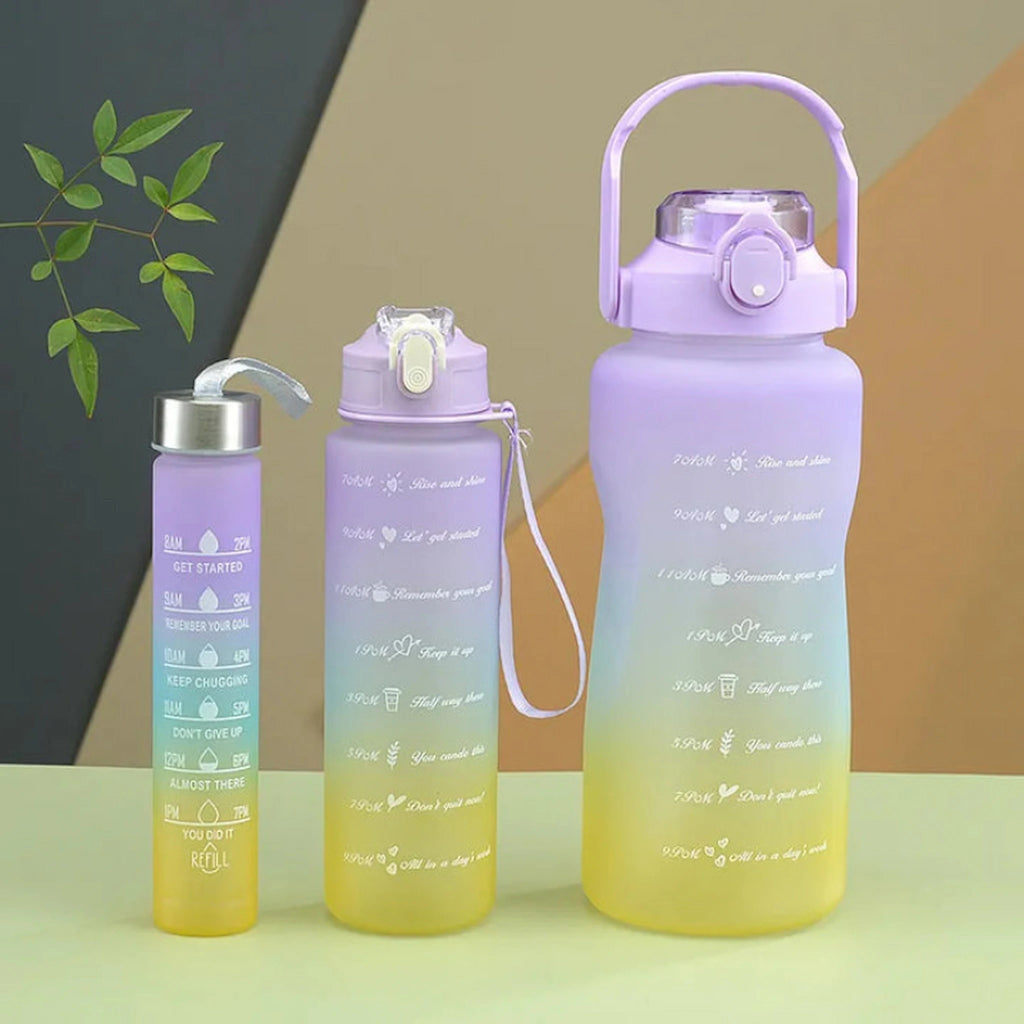 💧 3-Piece Motivational Hydration Bottle Set – Leak-Proof Gradient Water Bottles with Time Markers | Fitness & Daily Use Drink Bottles