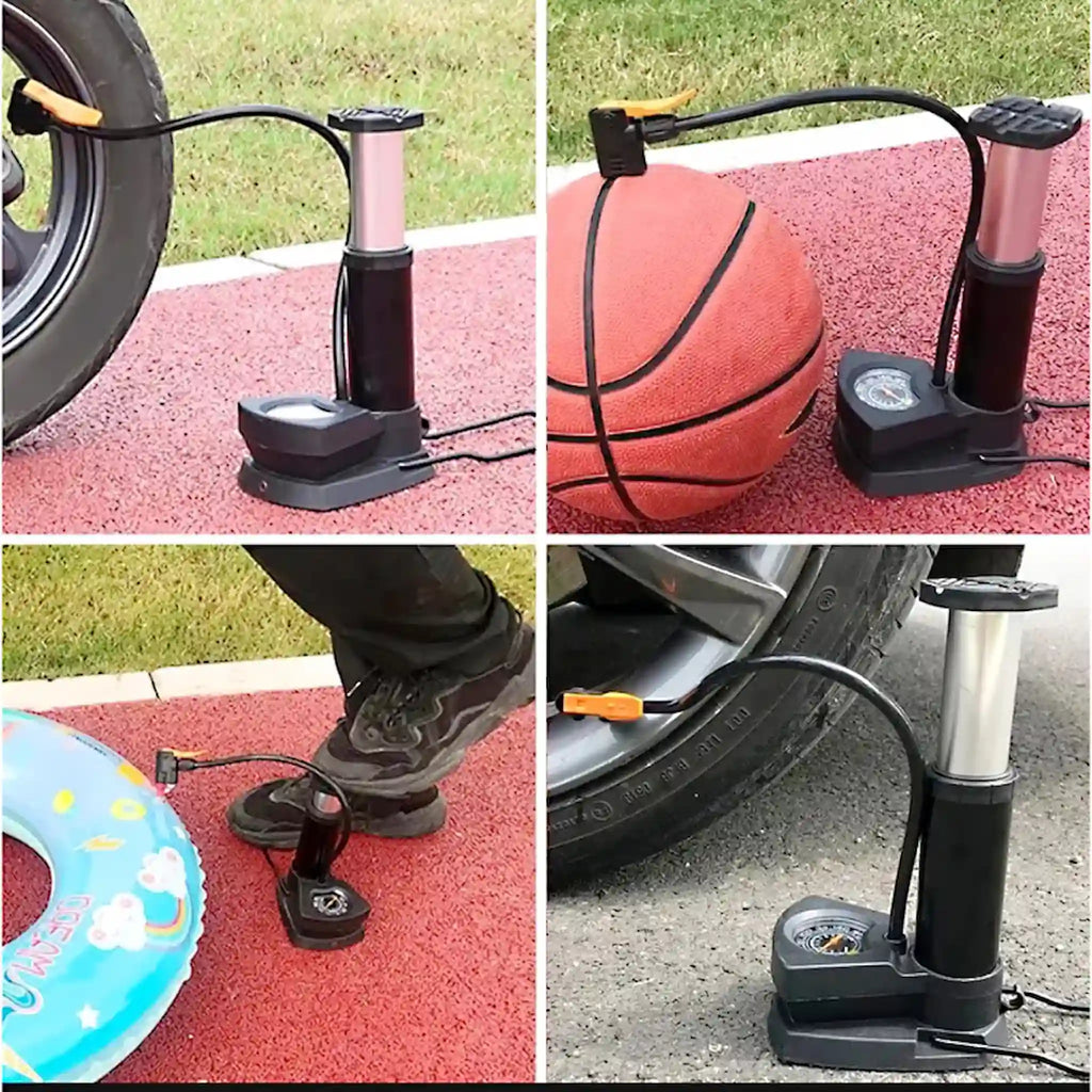 🚲 Mini Foot Pump with Pressure Gauge – High-Pressure Portable Air Pump for Bikes, Cars & Balls | Durable Emergency Inflator Tool
