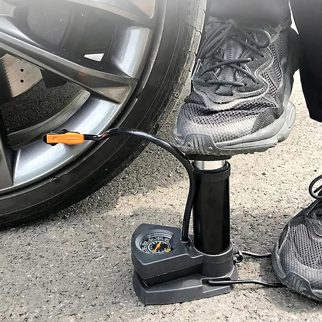🚲 Mini Foot Pump with Pressure Gauge – High-Pressure Portable Air Pump for Bikes, Cars & Balls | Durable Emergency Inflator Tool