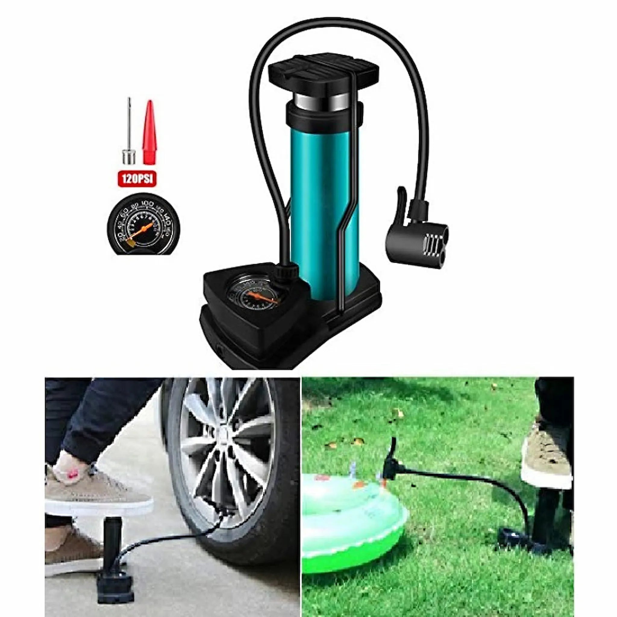 🚲 Mini Foot Pump with Pressure Gauge – High-Pressure Portable Air Pump for Bikes, Cars & Balls | Durable Emergency Inflator Tool