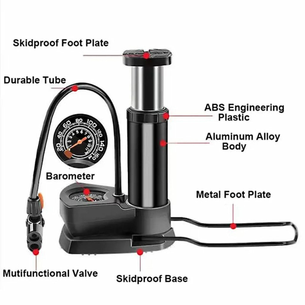 🚲 Mini Foot Pump with Pressure Gauge – High-Pressure Portable Air Pump for Bikes, Cars & Balls | Durable Emergency Inflator Tool