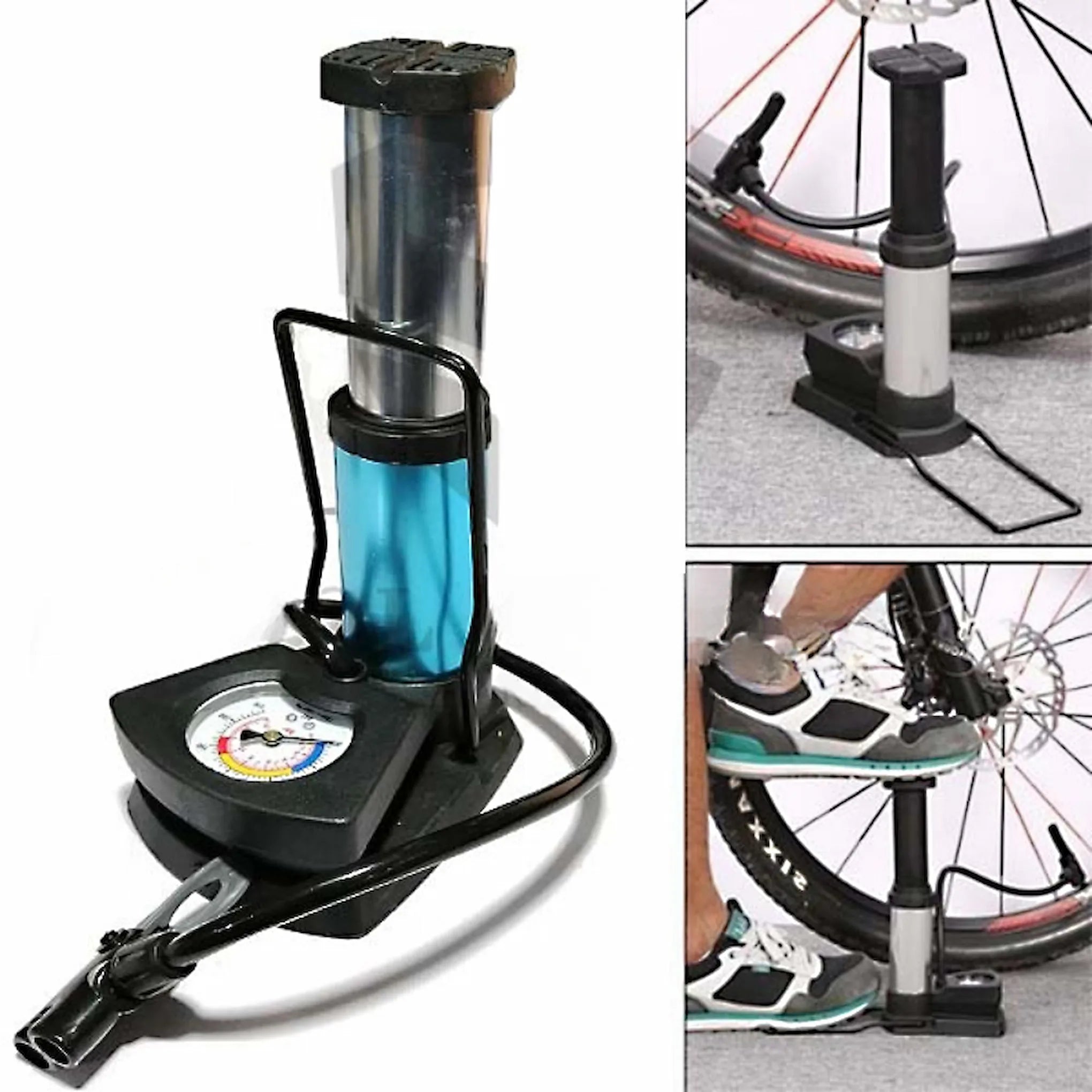 🚲 Mini Foot Pump with Pressure Gauge – High-Pressure Portable Air Pump for Bikes, Cars & Balls | Durable Emergency Inflator Tool
