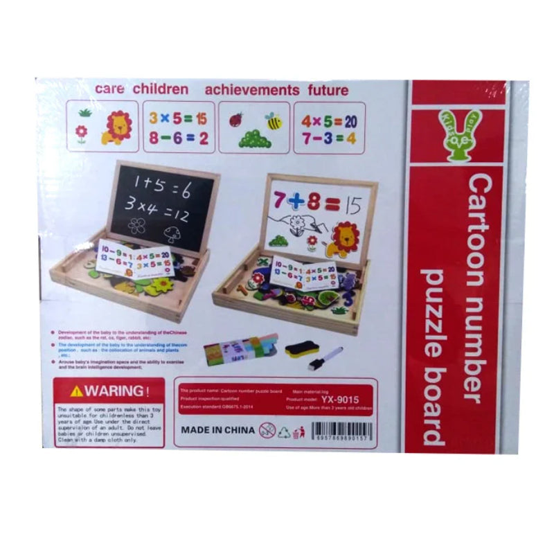 🧠 Wooden Magnetic Learning Board for Kids – Black & White Educational Board with Cartoons & Numbers | Learning Toy