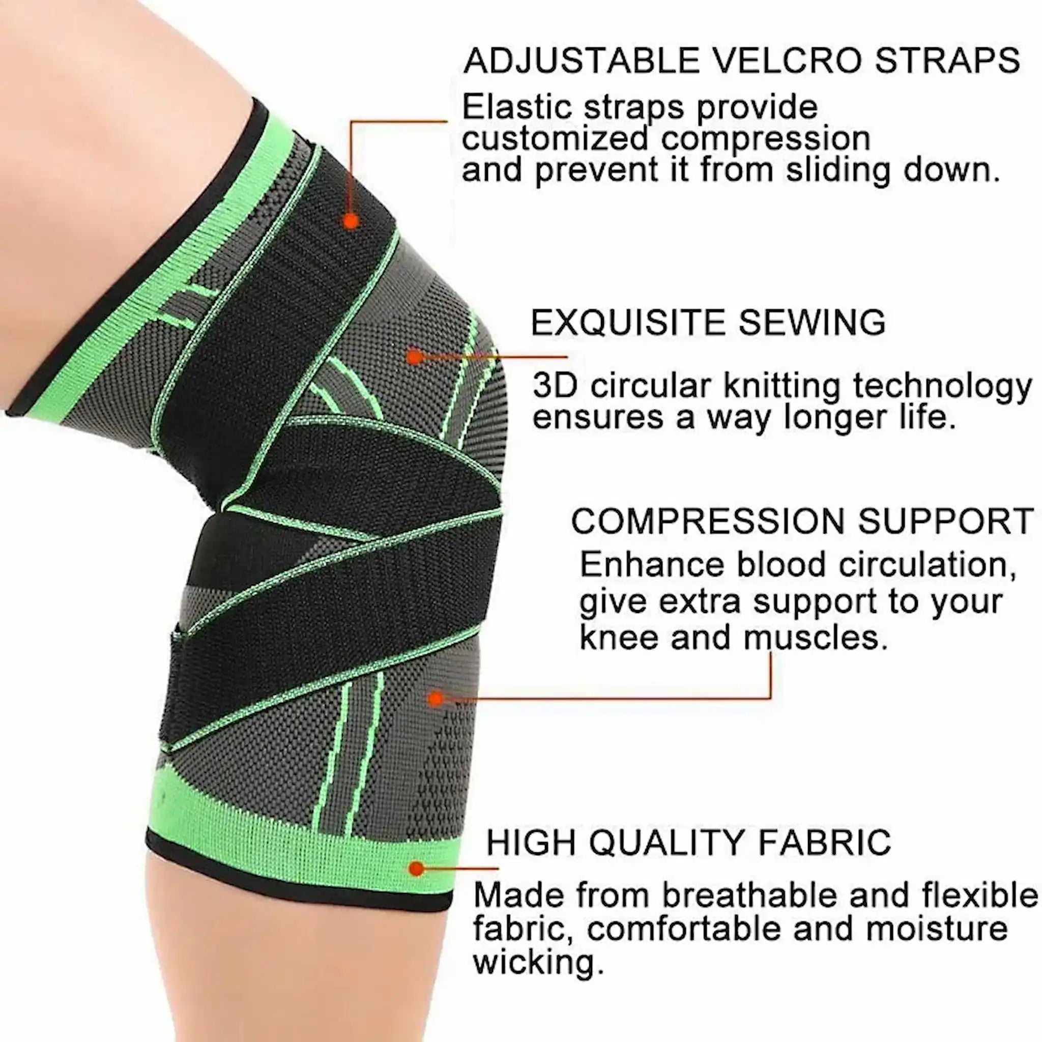 🦵 3D Compression Knee Support Brace – Adjustable Straps for Pain Relief & Joint Stability | Breathable Knee Support for Sports