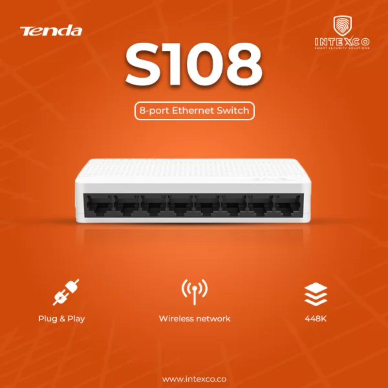 🌐 Tenda S108 8-Port Fast Ethernet Switch – 10/100Mbps Desktop Network Hub | Plug & Play Easy Setup
