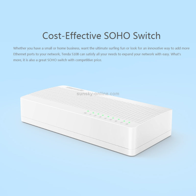 🌐 Tenda S108 8-Port Fast Ethernet Switch – 10/100Mbps Desktop Network Hub | Plug & Play Easy Setup