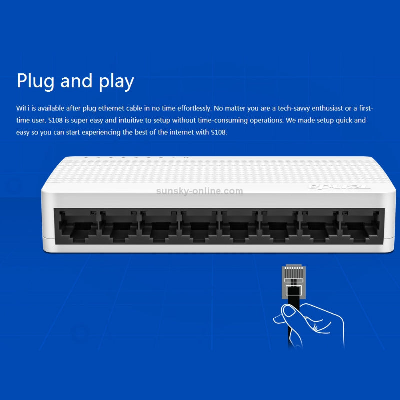 🌐 Tenda S108 8-Port Fast Ethernet Switch – 10/100Mbps Desktop Network Hub | Plug & Play Easy Setup