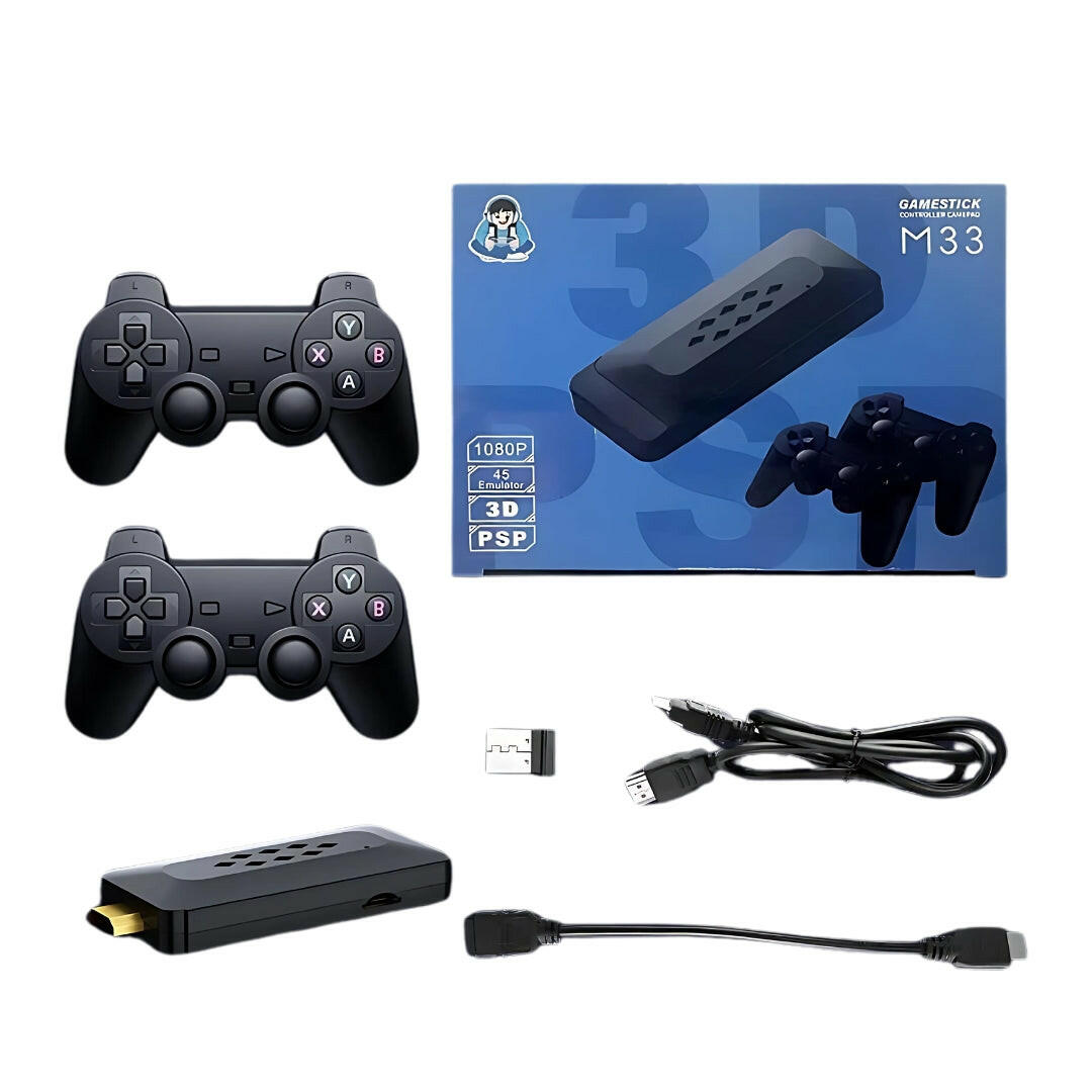 🎮 M33 4K Retro GameStick Console – 33,000 | Plug & Play HDMI Gaming Stick for TV with Dual Wireless Controllers
