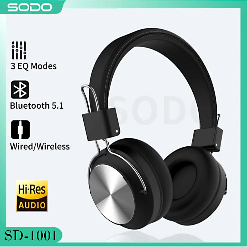 🎧 SODO SD-1001 Wireless Bluetooth Headphones – Foldable Over-Ear Design | FM Radio + TF Card + AUX + Hi-Fi Stereo