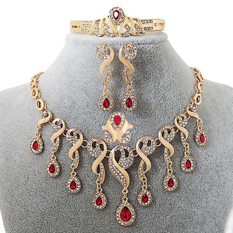💎 Elegant African Bridal Jewelry Set – Gold-Plated CZ Crystal 4-Piece Set | Necklace, Earrings, Bracelet & Ring Wedding Collection