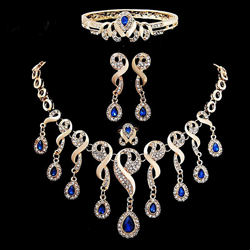 💎 Elegant African Bridal Jewelry Set – Gold-Plated CZ Crystal 4-Piece Set | Necklace, Earrings, Bracelet & Ring Wedding Collection