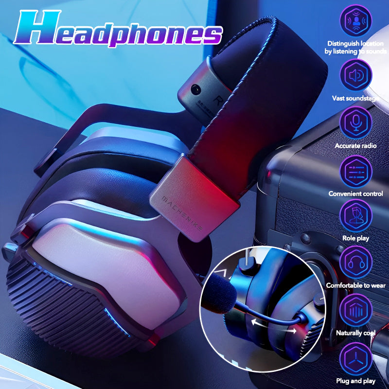 🎧 Machenike GH601 RGB Gaming Headset – 7.1 Surround Sound + 50mm Drivers | Noise Cancelling Mic + USB Wired