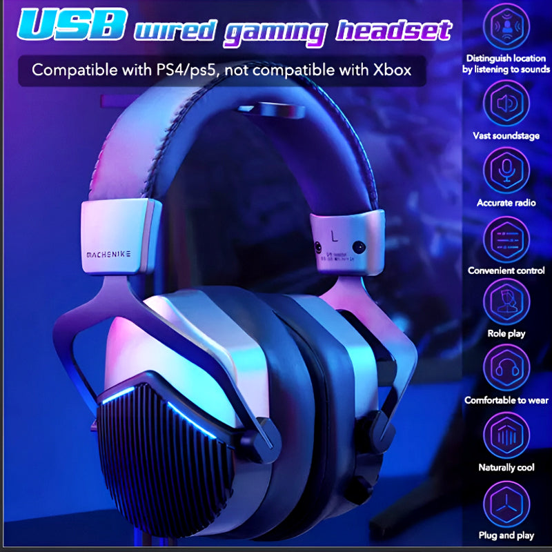 🎧 Machenike GH601 RGB Gaming Headset – 7.1 Surround Sound + 50mm Drivers | Noise Cancelling Mic + USB Wired