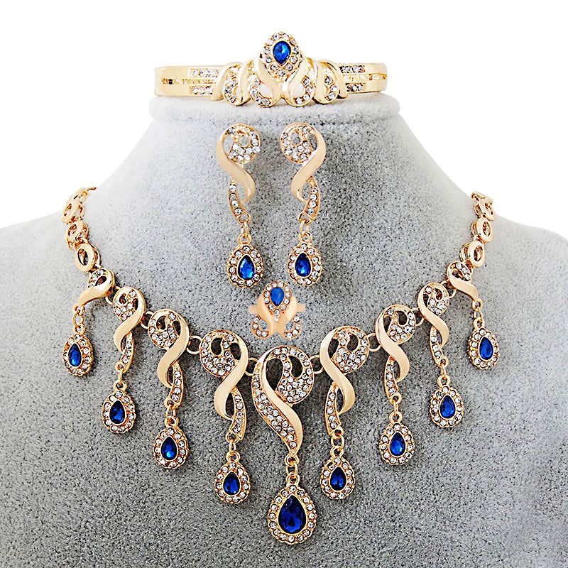 💎 Elegant African Bridal Jewelry Set – Gold-Plated CZ Crystal 4-Piece Set | Necklace, Earrings, Bracelet & Ring Wedding Collection