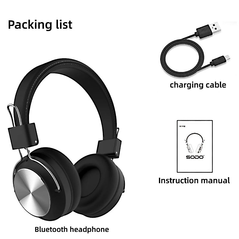 🎧 SODO SD-1001 Wireless Bluetooth Headphones – Foldable Over-Ear Design | FM Radio + TF Card + AUX + Hi-Fi Stereo